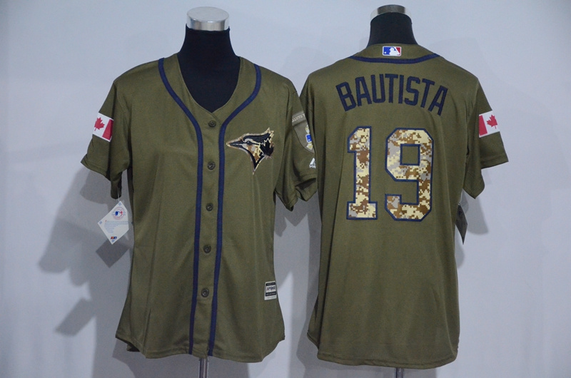 Womens 2017 MLB Toronto Blue Jays #19 Bautista Green Salute to Service Stitched Baseball Jersey->->Women Jersey